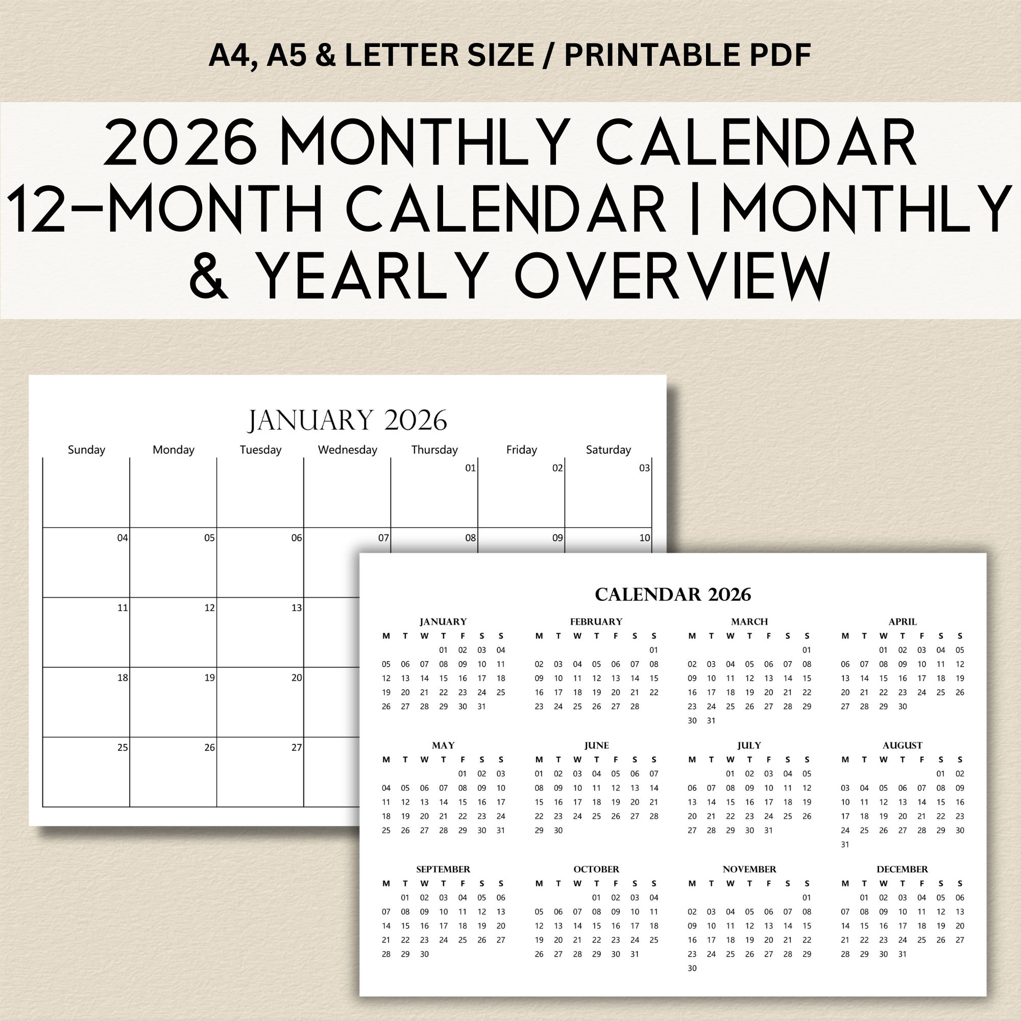 printable calendar 2026, 2026 printable calendar, printable calendar PDF, monthly calendar printable, calendar template PDF, undated calendar template, printable monthly calendar, blank monthly calendar, A4 calendar printable, A5 calendar printable, US Letter printable calendar, landscape calendar printable, monday start calendar, sunday start calendar, instant download calendar, print at home calendar, printable planner insert, planner insert A4, planner insert A5, printable planner PDF, calendar printable landscape, minimal printable calendar, minimal calendar printable, printable wall calendar, desk calendar printable, printable 2026 monthly calendar, calendar template printable, undated monthly calendar, printable calendar A4 A5 Letter, printable calendar instant download