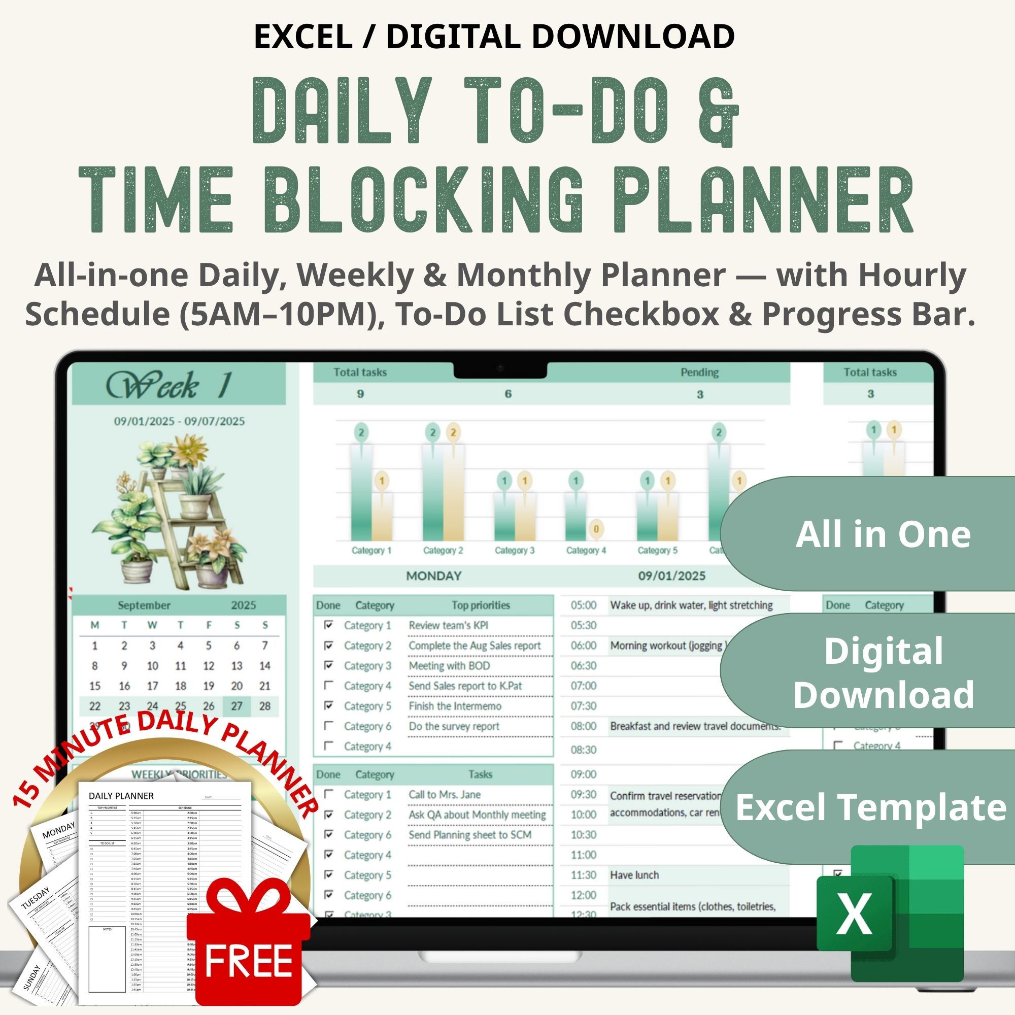 daily planner sheet, adhd daily planner, to do list excel, minimalist planner, digital excel, 2026 weekly planner, excel planner, all in one planner, productivity plan, time block planner, task tracker excel, digital checklist, adhd time planner