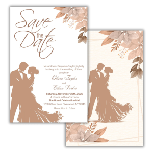 Printable Autumn Brown Romantic Wedding Invitation Template 02 – Cozy Fall Wedding Style