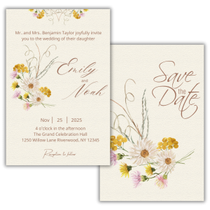 Vintage Dried Floral Wedding Invitation Template 03 – Elegant Rustic Botanical Editable Invite